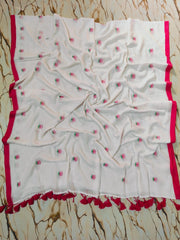 New small Lotus embroidered bordered mul saree