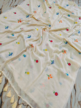 Madhuri multi colour flower embroidered mul cotton sarees