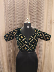 Bottle green velvet Celebrity style blouse