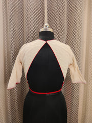Ivory Backless Hakoba blouse with red piping and sleeves