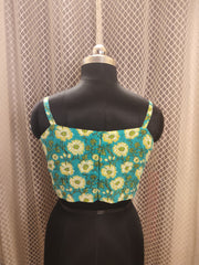 Printed Kantha strap sleeved blouse