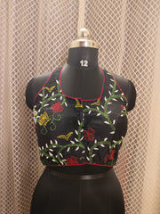 Black sleeveless Kantha blouse
