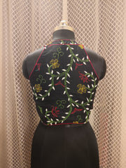 Black sleeveless Kantha blouse