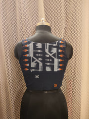 Navy blue Jamdani racer cut blouse