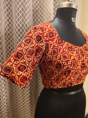 Rust colour Ajrakh cotton blouse with side elastic