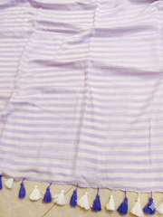 Lilac white vertical stripped "Office office" collection of mul cotton saree