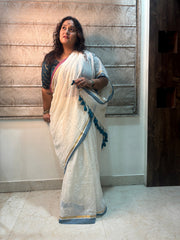Magenta-Gold-Teal border "Festive Edit" mul cotton saree