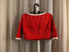Red Ikkat blouse with laces and bell sleeves