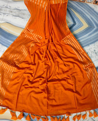 Golden bordered orange "Festive edit " of mul cotton saree