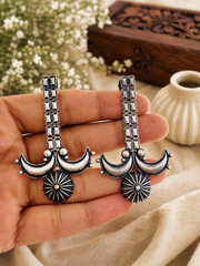 Silver Replica Double moon long ear studs