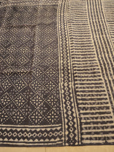 Grey natural dyed block printed Jaipur mulmul saree