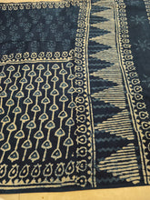 Navy blue natural dyed block printed Jaipur mulmul saree
