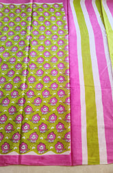 Quirky lion screen print on Jaipur mul mul cotton saree
