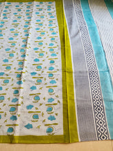 Quirky helicopter hand block print on Jaipur mul mul cotton saree