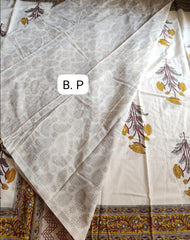 Floral screen print on Jaipur mul mul cotton saree