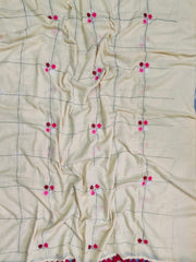 Multi pink shaded floral embroidered mul cotton saree