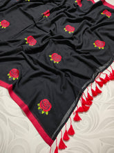 New Rose embroidered mul cotton saree