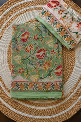Cotton hand-blocked Kota Doriya sarees with mulmul blouse piece (Sanganeri/Dabu prints)