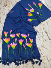 Hand-painted "Water lilies" mul cotton saree