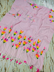 Hand-painted "Water lilies" mul cotton saree