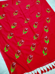 Single tulip hand painted mul cotton saree