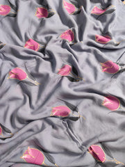 Single tulip hand painted mul cotton saree