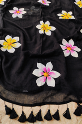 Black " Bougainvilles " handpainted mul cotton saree