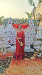 Red with gold and pink "Designer Molten metals " collection of zari-mul saree