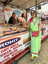 Pink bordered neon green ' Office Office " collection of mul cotton saree