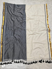 Golden bordered black and white " Festive edit " collection of mul cotton saree