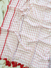 Red bordered big chequred "Office Office " collection of mul cotton saree