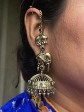 Gold polished silver replica elephant Jhumka with blue stones