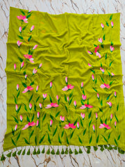 " Niwi Water Lily " Hand Painted mul cotton saree