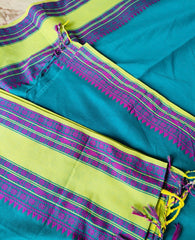 Neon and magenta bordered deep sea green body mercerised cotton saree
