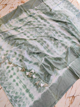 Grey white hand Shibori " Rangoli" collection of tie dye mul cotton saree