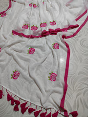 New Rose embroidered mul cotton saree