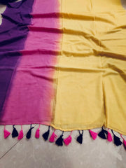 Purple pink yellow 'Rangoli" collection of tie dye mul cotton saree