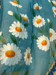 Hand painted " Daisy Nouveau " mul cotton saree