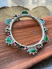 Silver replica green meena work statement bangle 1