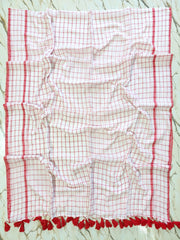 Red bordered big chequred "Office Office " collection of mul cotton saree