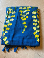 Hand painted " Mustard flower " mul cotton saree