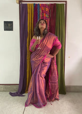 "Molten Metals " zari-mul sarees with thin borders