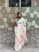 Hand-painted "Water lilies" mul cotton saree