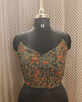 Green backless noodle strap Ajrakh blouse