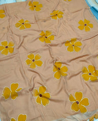 "Periwinkle" handpainted mul cotton saree