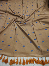 Amber mul cotton saree with paisley machine embroidery