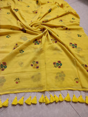 Yellow floral printed mul cotton saree