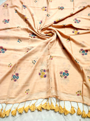 Biscuit coloured floral printed mul cotton saree