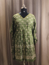 Green sequinned block printed kaftan - knee length