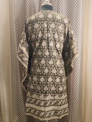 Dark green block printed kaftan - cuff length